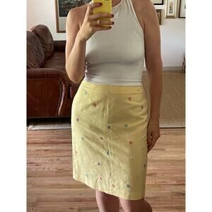 Butter Yellow Y2K Linen Flower Print Skirt Size Small